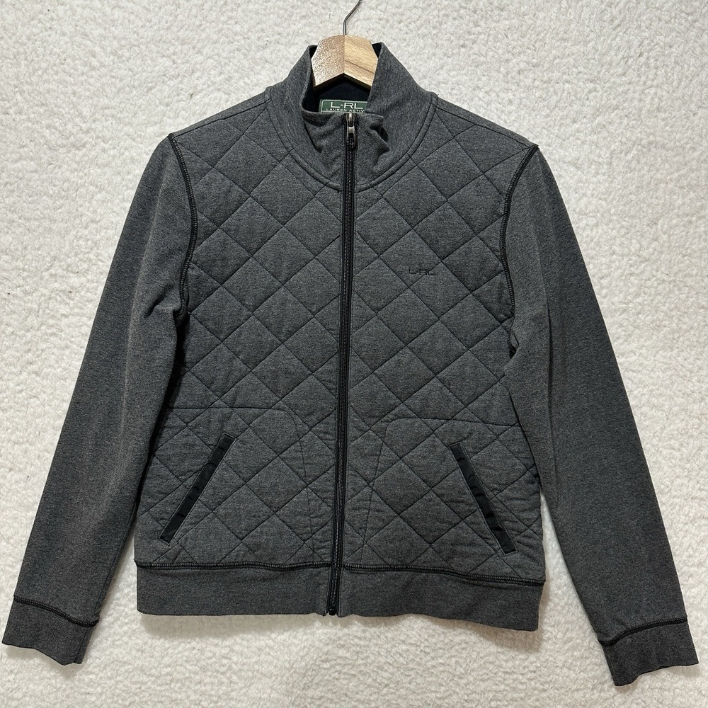L-RL Lauren Ralph Lauren Active Quilted‎ Track Jacket Gray Size PL